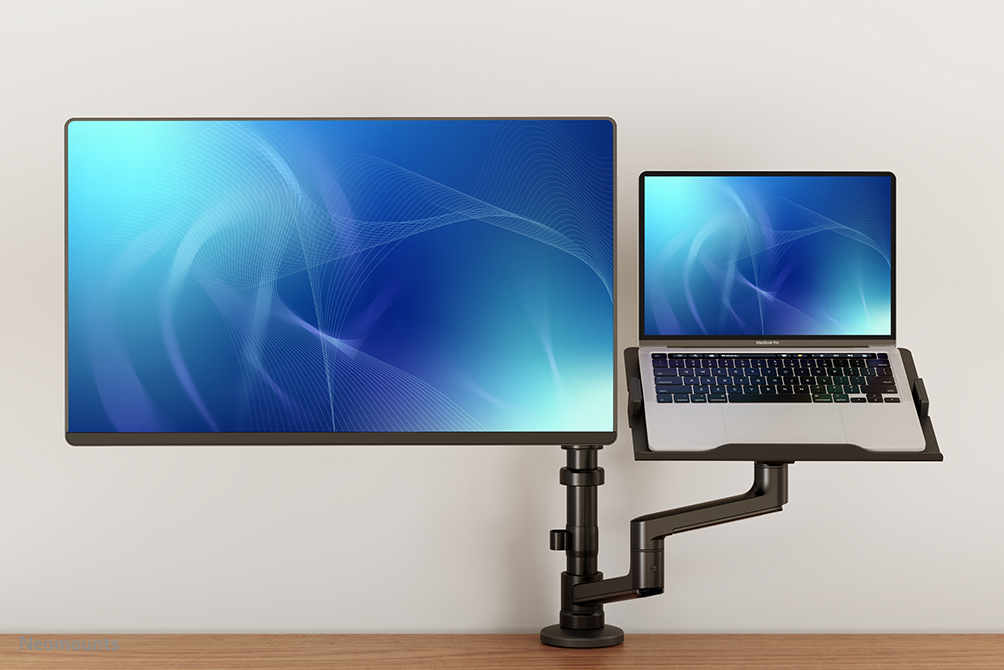 Neomounts DS20-425BL2 Monitorarm mit Laptop-Halterung 17-27" - platzsparend